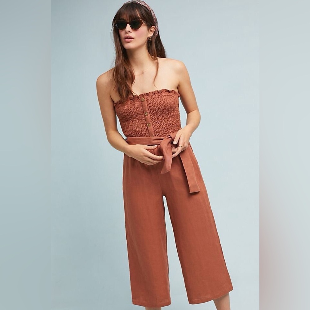 Abercrombie & Fitch Strapless Jumpsuit Romper Size Large Linen Boho Chic M9